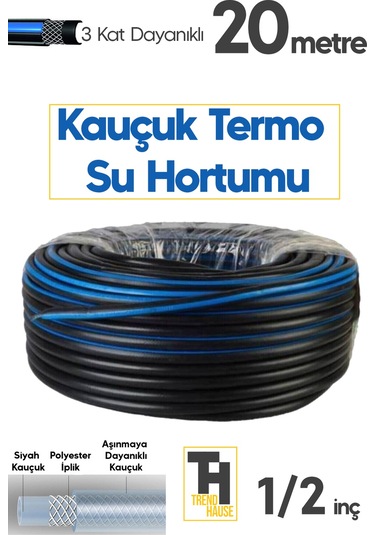 Profesyonel 1/2 İnç Termo Kauçuklu Su Hortumu Bahçe & Sanayi Kullanımına Uygun 20 Metre