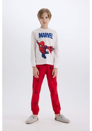 DeFacto Erkek Çocuk Pijama Takımı Marvel Spiderman Bisiklet Yaka Uzun Kollu Üst Uzun Alt Y4861A624WNWT34