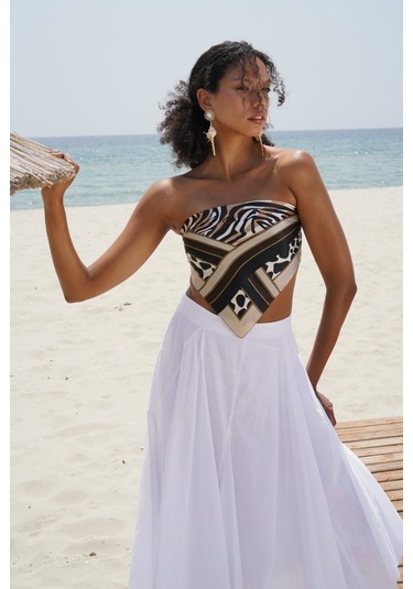 Dikiş Detay Maxi Etek Beyaz