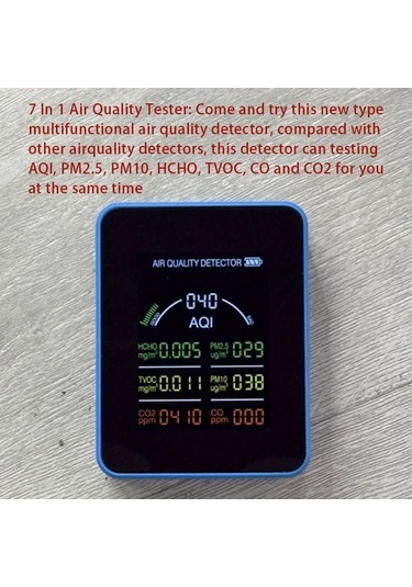 Lumaworld Turuncu 7'li Hava Kalitesi Ölçer Anlık Aqı Co2 Hcho Tvoc Co Pm2.5 Pm10 Lcd Ekran Usb Şarj
