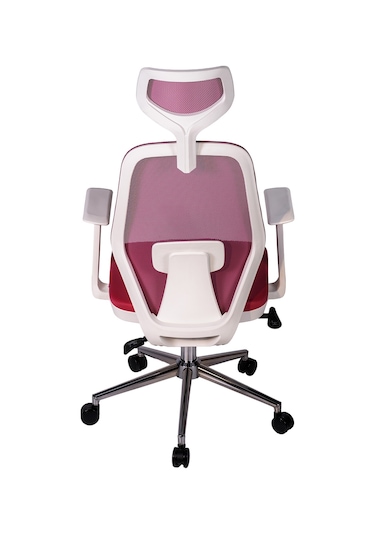 Ofisbazaar Dali Beyaz Fileli Yönetici Koltuğu Ergonomik Başlıklı Ofis Koltuğu Pembe Pembe