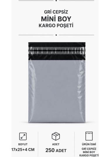 Gri Cepsiz Mini Boy Kargo Poşeti 17x25+4 Cm 250 Adet
