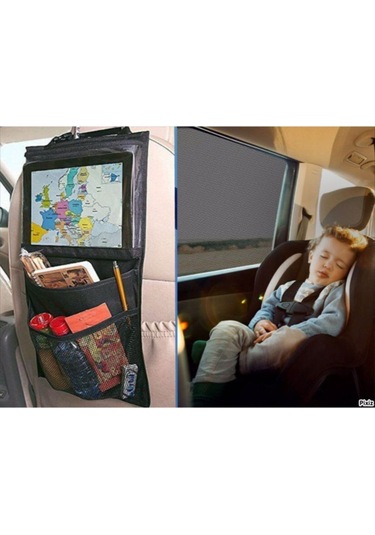 Araba Arka Koltuk Tablet Tutucu Ve Yan Cam Güneşliği Ikili Paket