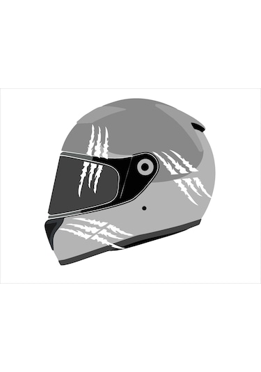 6x15 Cm Siyah Pençe Kask Sticker Motor Araç Beyaz