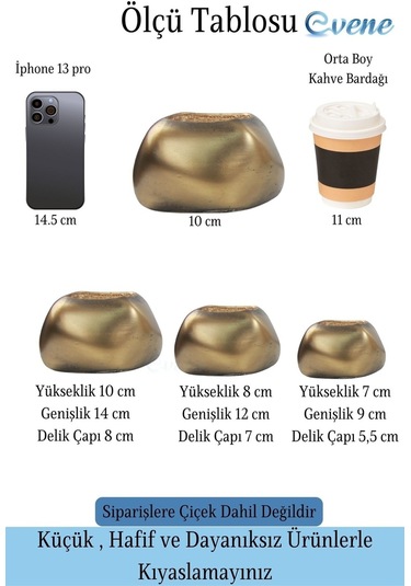 Saksı Çiçek Kaktüs Saksısı Lüx 14 Cm Elips Desenli 3'lü Set Çiçeklik - Altın Eskitme