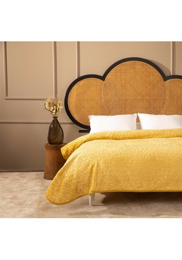 Apricitas Elegant Emboss Çift Kişilik Battaniye Hardal -