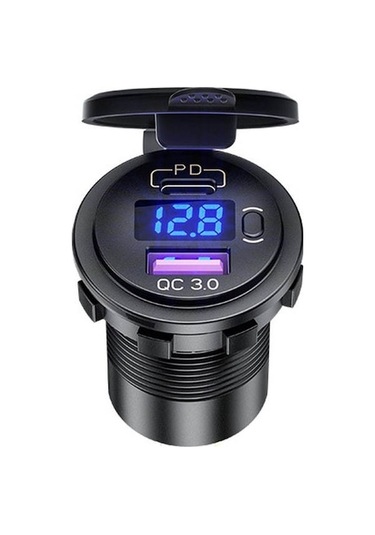 Honmex Araç Telefon Şarj Cihazı Pd+qc3.0, Voltaj Göstergeli, Anahtarlı, Mavi Işık, 60cm Kablolu Tek Qc3.0+pd