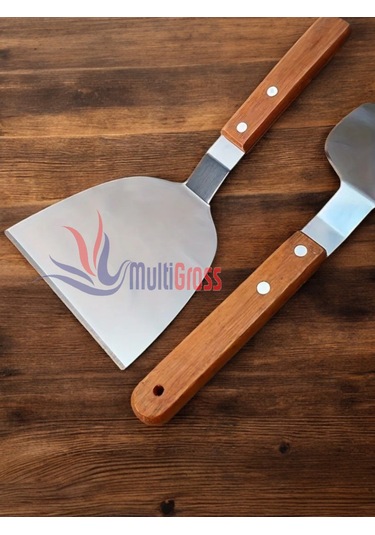 Ahşap Saplı Paslanmaz Çelik Spatula / Pasta Börek Hamburger Tatlı