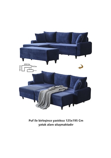 Kagu Corner Flavia Köşe Takımı Puflu Lacivert