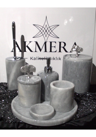 Doğal Gri Mermer 7 Parça Banyo Seti Gri