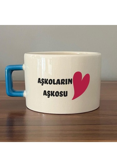 Aşkoların Aşkosu Baskılı Mavi Kulplu C Sevgililer Günü Fincanı