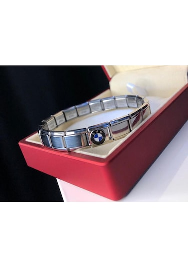 Erkek Kadın Çelik Bileklik - Bmw Logolu Italyan Charm Nomi Gümüş