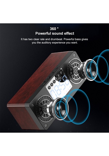 Suofeng A10 Bluetooth 5.0 Hoparlör Saati - Radyo/tf Kart/usb/aux Destekli, Led Saat Gösterimi, Ahşap Desenli Çok Fonksiyonlu Ses Cihazı