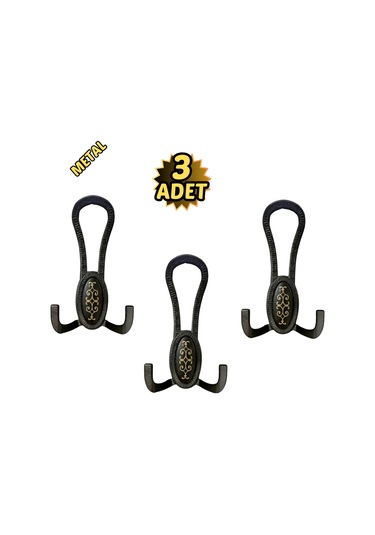 Siyah Desenli Vestiyer Portmanto 3 Adet Askılık Metal Siyah