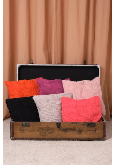 Peraluna Foam Pıllow Şifon Şerit Triko Yastık Kılıfı 45x45 Cm Pudra - Pudra