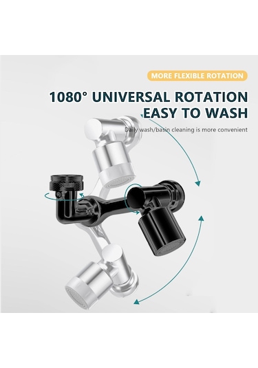 Qianfan Evrensel Musluk Genişletici - 1080 Döner Musluk Gümüş