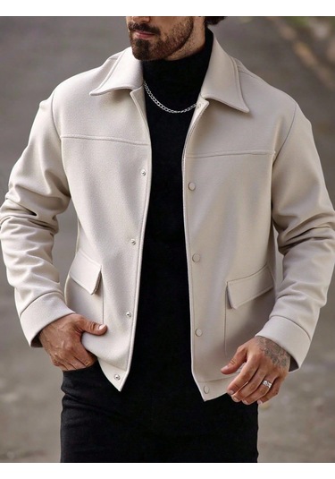 Erkekler İçin Gündelik Ceket Uzun Kollu Yaka Üstü Siyah