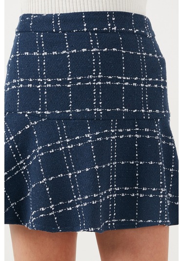 Lela Kareli Volanlı Mini Kışlık Bayan Etek 611Et00176W4 Indigo