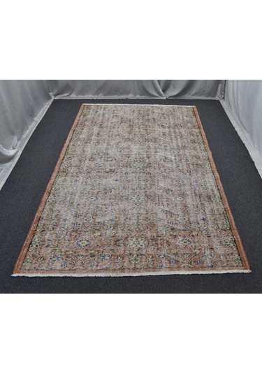 Zehra Abla Halı Vintage El Dokuma Eskitme Lüks Çiçekli Yün Salon Halısı 5268 Renkli
