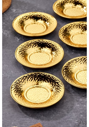Cooker 6'lı Metal Dövme Desen Çay Tabağı Gold Ckr3579 Gold