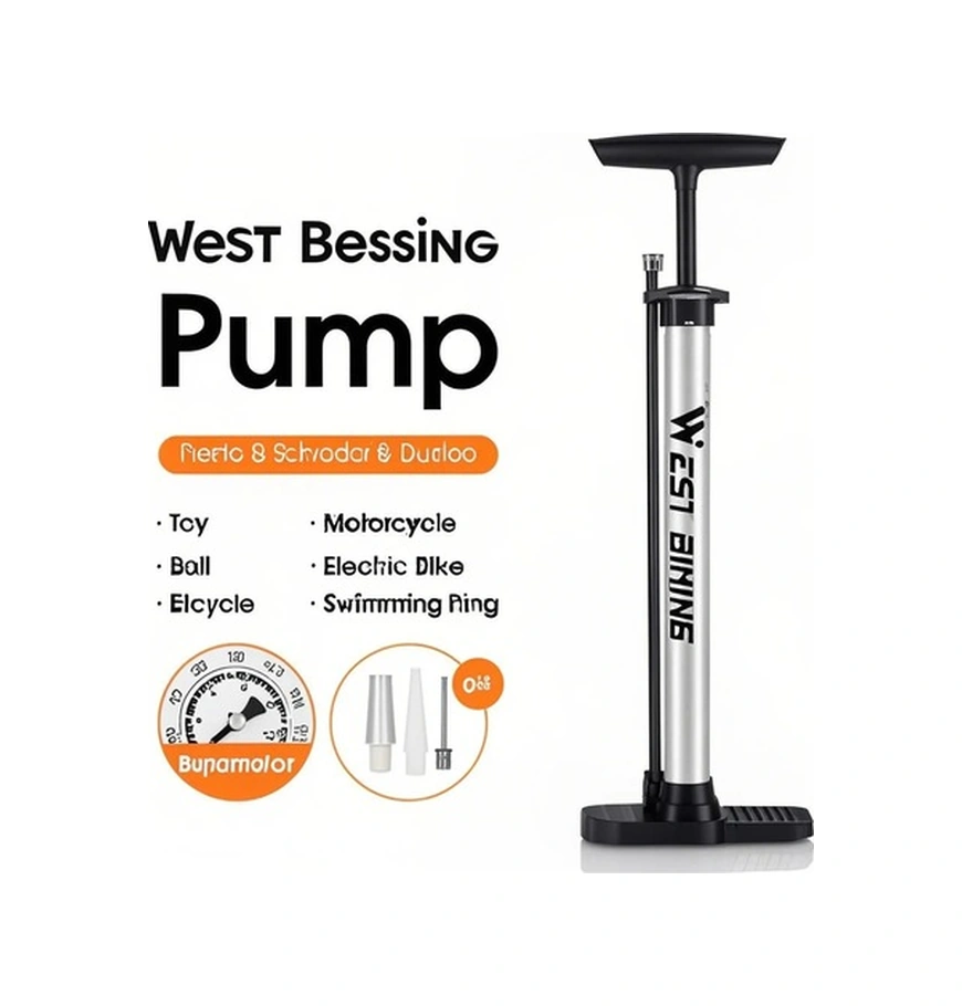 Fortunelane Yüksek Basınçlı Bisiklet Pompası - T Şekilli Kulp, Katlanır Taban, 140psı, Beyaz Renk, Hava Basınç Göstergeli