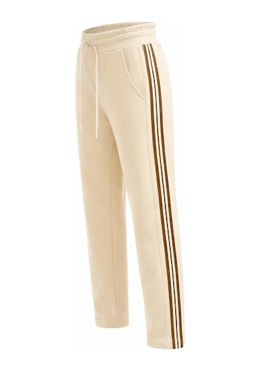 Plus Scorpion Erkek Slim Fit Eşofman Altı Yan Şeritli Pamuklu Bej