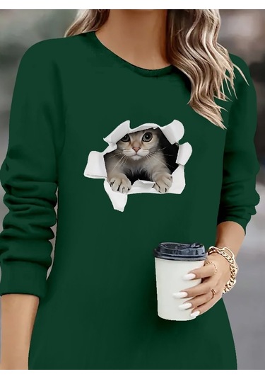 S-pazarım Kadın Uzun Kollu Bisiklet Yaka Kısa Viskon Iki Iplik Elbise Yeşil