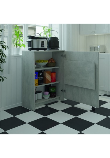 Asra Trend Mutfak Kiler Dolabı+katlanır Masa Md003 Retro Taş