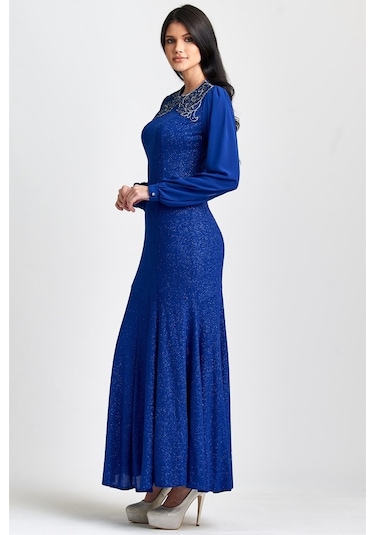 Saks Önü Lazer Işlemeli Abiye Elbise Saks