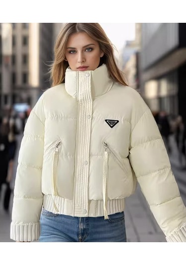 F4.beyaz..kadın Kısa Şişme Mont Hafif Dolgu, Şehir Stili Beyaz
