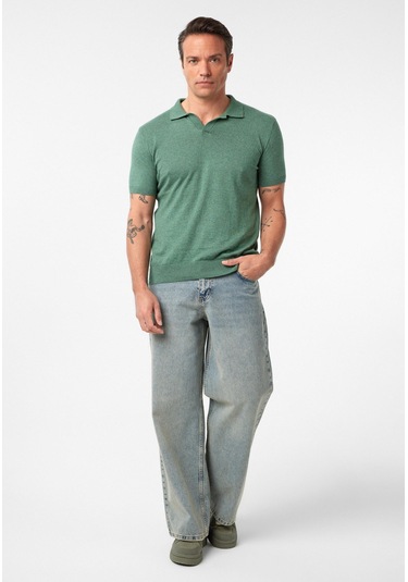 Gerhard Erkek Regular Fit Triko Polo Yaka T-shirt Yeşil Melanj