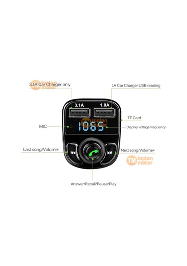 Carx8 Fm Transmitter Bluetooth Araç Kiti 4.0 Micro Sd Usb  Şarj