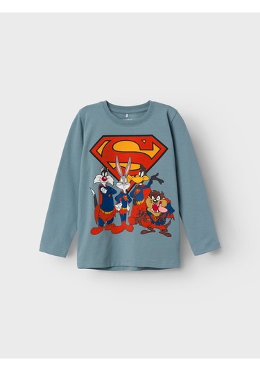 Name It Bisiklet Yaka Baskılı Duman Yeşili Erkek Çocuk Sweatshirt 13221181 001 Yeşil