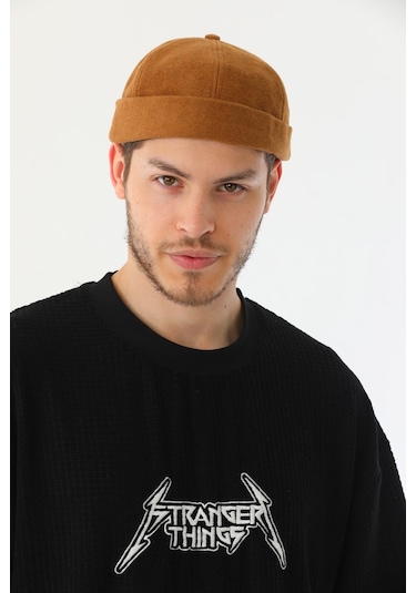 Kaşe Arkadan Ayarlı Retro Hip-hop Takke Şapka Taba