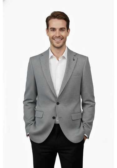 Erkek Tek Spor Ceket Çift Yırtmaçlı Bgl-st04981 Açık Gri