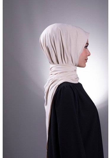 Bej Düz Klasik Şal Viskon Kumaş Likralı Penye 202101_12 Bej