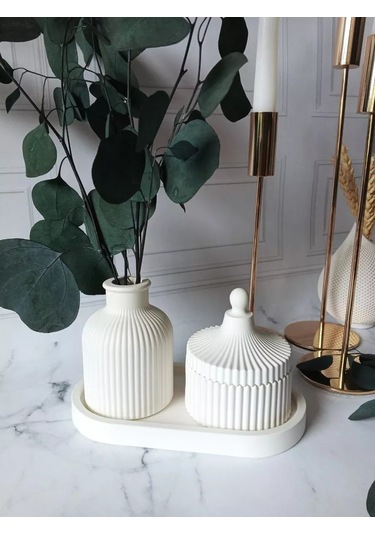 Cre Art Kuru Çiçek Vazosu Dekoratif Alçı Set Ev İçin 154612536 Beyaz