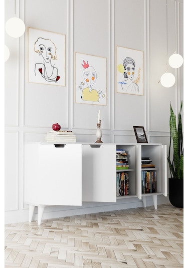 Elegant 4 Kapaklı Dekoratif Konsol Beyaz