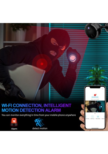 Neevoyu Siyah Mini Kablosuz Wifi İzleme Kamerası - 1080p Hd, İki Renkli Gece Görüşü, Hareket Algılama, Dahili Li-pol Batarya Siyah