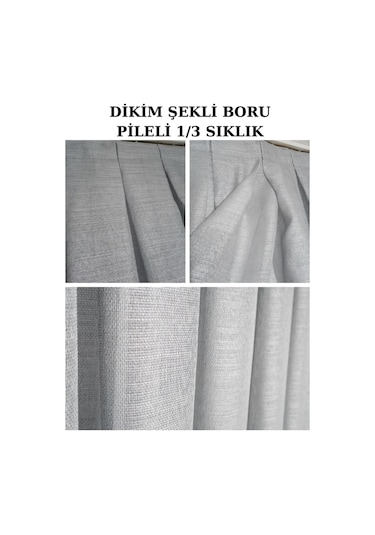 Keten Tül Çuval Desen Görünümlü 1/3 Sık Boru Pileli Krem