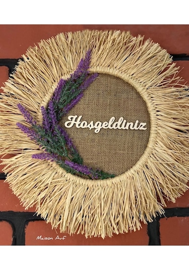Kapı Lavanta Hoşgeldiniz Rafya Duvar Süsü