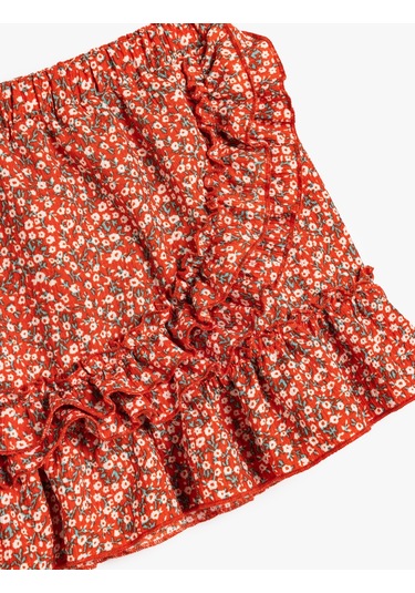 Koton Fırfır Detaylı Beli Lastikli Kruvaze Mini Etek Kırmızı Desenli 5skg70005ak Kırmızı Desenli Kırmızı