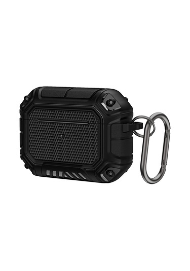 Airpods Uyumlu Pro İçin Kancalı Diamond Shield Mecha Tpu + Pc Kulaklık Koruyucu Kılıf Siyah