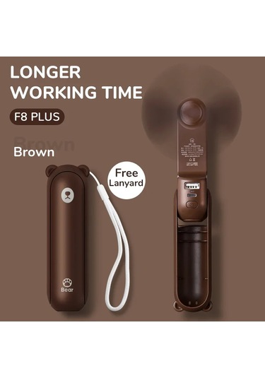 Mini El Tipi Vantilatör, Taşınabilir Sessiz Küçük Vantilatör 4500mah Kahverengi F8x, Çin