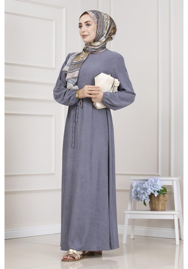Beli Tünelli Fitilli Aslı Elbise-gri-5467 Gri