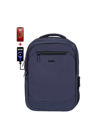 Dada 11 Günlük Okul Sırt Çantası 14 İnç Orta Boy Usb Type-c Su Geçirmez Oxford Kumaş Lacivert