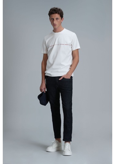 Lufian Erkek Carlos Modern Grafik T-shirt 111020211 Kırık Beyaz Ekru