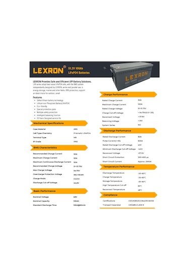 LEXRON 100AH 48V LİTYUM AKÜ  LiFePO4