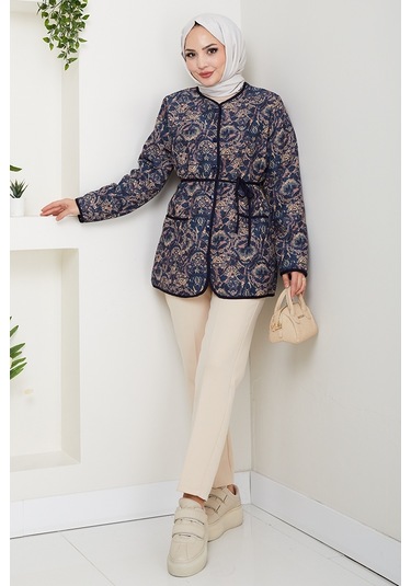 Desenli Düğmeli Kapitone Ceket 1620 - Lacivert Lacivert