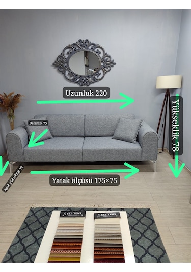 Mimoza Üçlü Koltuk Keten